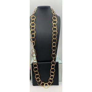 Gold Tone Chunky Hammered Gold Link Rings Necklace